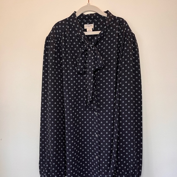 J.Crew Women’s Small Navy Paisley Dot Long-Sleeve Draped Tie-Neck Blouse - Picture 6 of 8